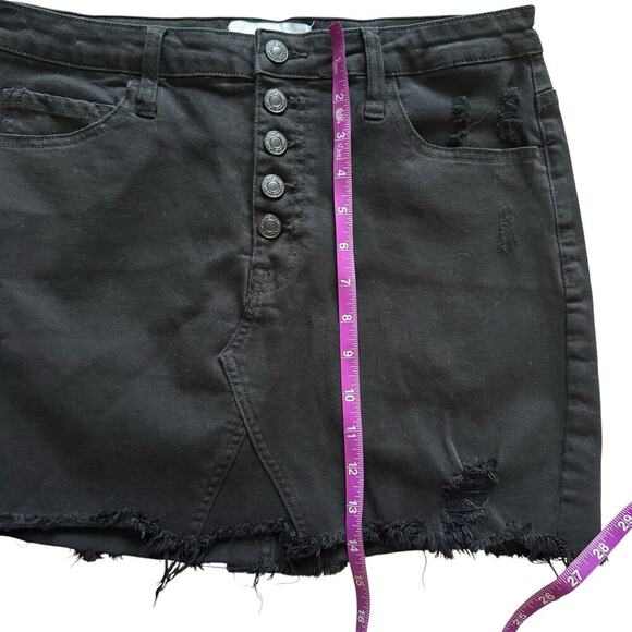 Vervet Denim Skirt Womens Large Black Distressed Button Fly Frayed Hem Jean Mini - Picture 8 of 12